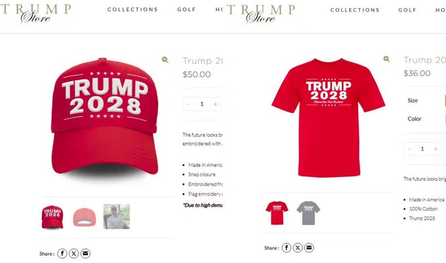 Donald Trump anuncia itens com o lema 'Trump 2028' em sua loja virtual