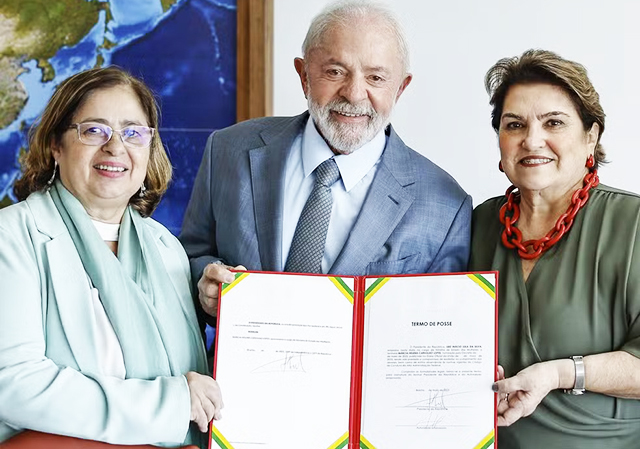Cida Gonçalves, Lula e Márcia Lopes, nomeada como nova ministra das Mulheres