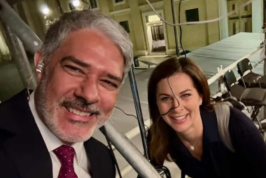 William Bonner ao lado de jornalista Erin Burnett, da CNN.