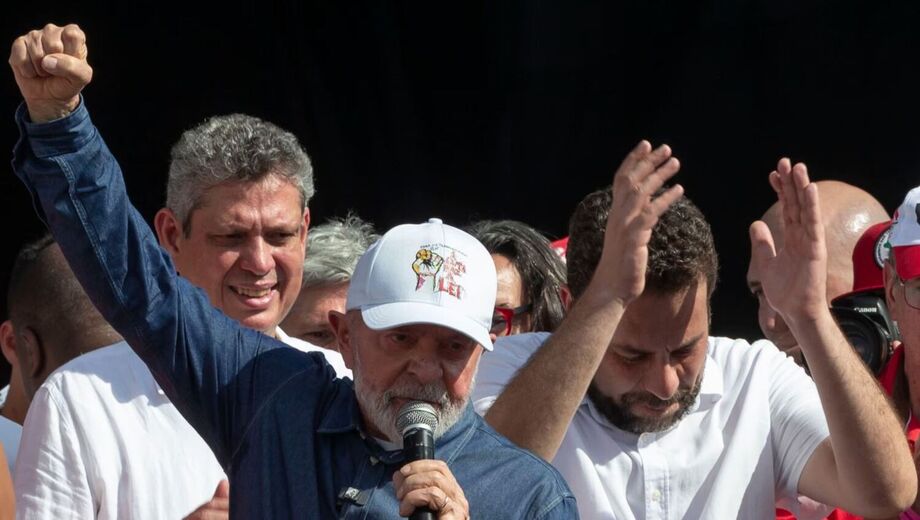 O presidente Lula em ato do 1º de Maio no estádio do Corinthians, em 2024
