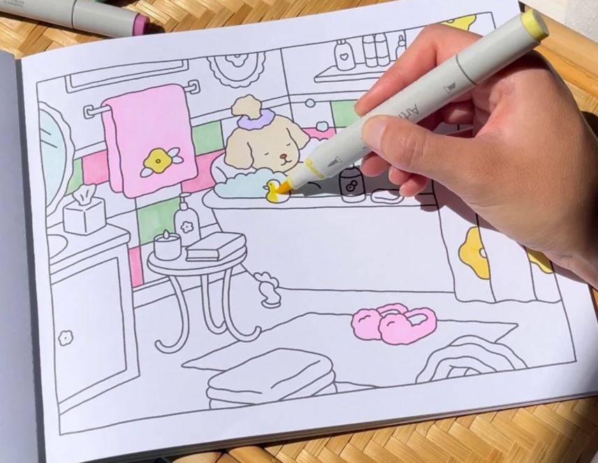 Livrinhos de colorir Bobbie Goods têm desenhos simples e atmosfera nostálgica e lúdica.