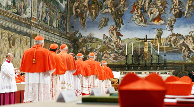 O conclave na Capela Sistina.