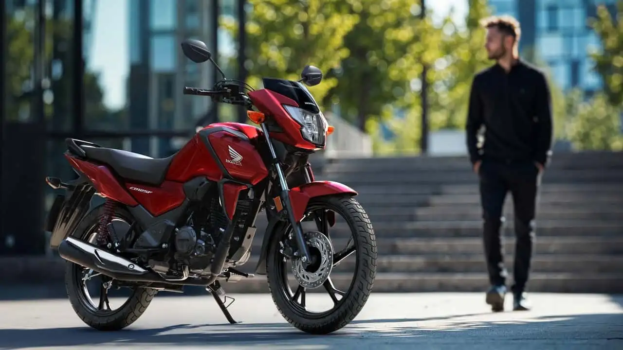 A nova Honda CB125F 2026, na cor vermelha metálica, combina visual moderno com economia de combustível; modelo pode rodar até 700 km com um tanque.