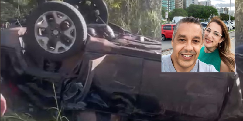 Veículo capotado na MT-351, em Cuiabá; empresário Eli Corrêa morreu no local após divulgar vídeo de despedida