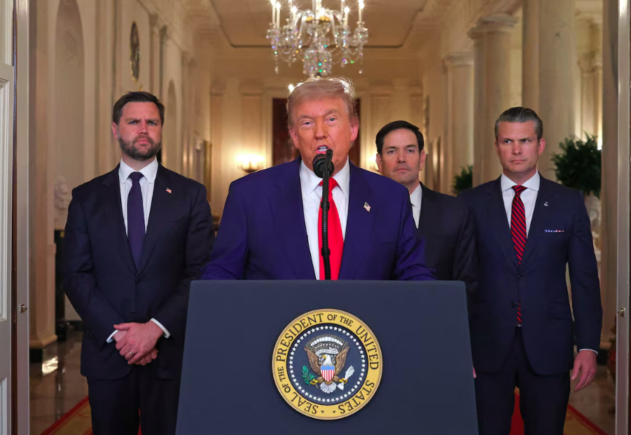 Donald Trump durante pronunciamento sobre a entrada dos EUA na guerra com o Irã.