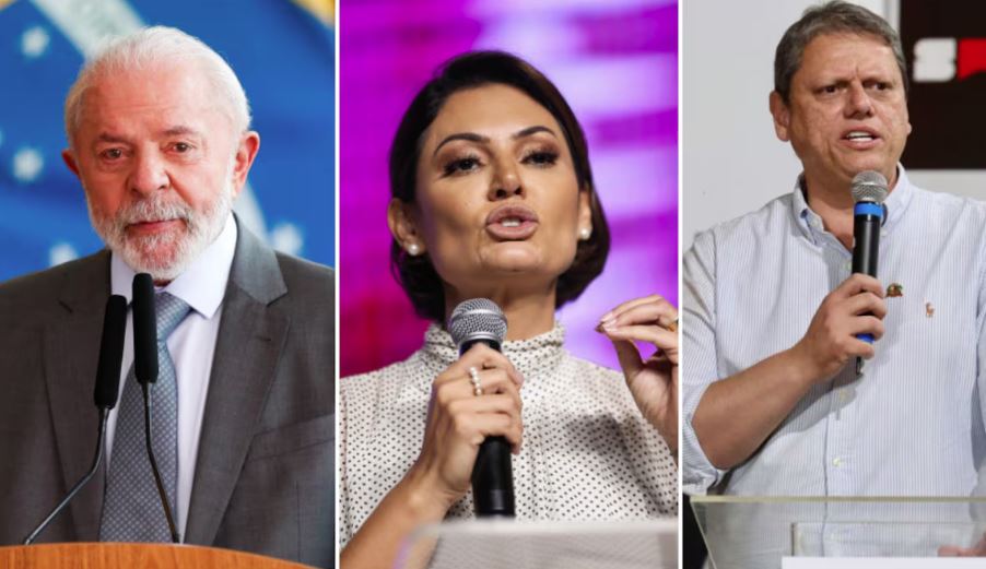 Lula, Michelle Bolsonaro e Tarcísio de Freitas são testados em pesquisa para 2026.