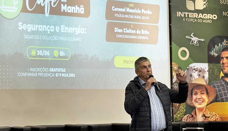 O presidente do Sindicato Rural, Eduardo Monreal, durante abertura do Café da Manhã, que discutiu os desafios da segurança e da energia no campo.
