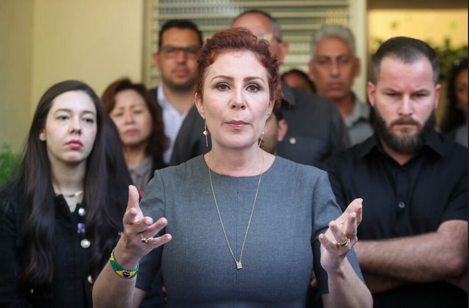 Deputada Carla Zambelli(PL-SP), em maio, em pronunciamento sobre condenação pelo Supremo Tribunal Federal (STF)
