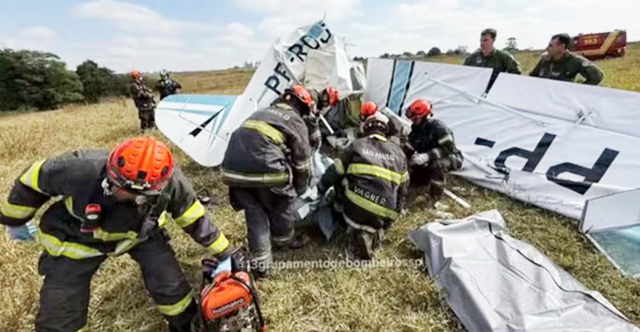 Avião de pequeno porte cai em Rio Preto. Duas pessoas morreram.