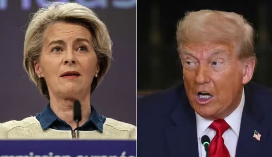 Ursula von der Leyen, presidente da Comissão Europeia, e o presidente dos EUA, Donald Trump
