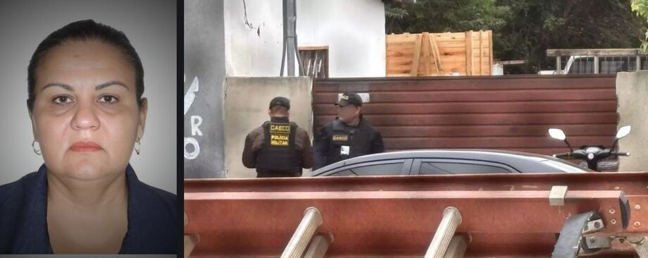 À esquerda, foto de Márcia Cristiane Missioneira Jara, ex-secretária de Saúde de Nioaque. À direita, agentes do Gaeco cumprem mandado de busca e apreensão em residência no interior de Mato Grosso do Sul durante a Operação Auditus.