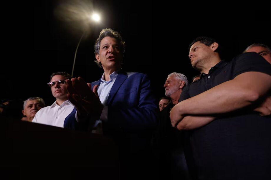 O ministro da Fazenda, Fernando Haddad, o presidente da Câmara, Hugo Motta, e o presidente do Senado, Davi Alcolumbre