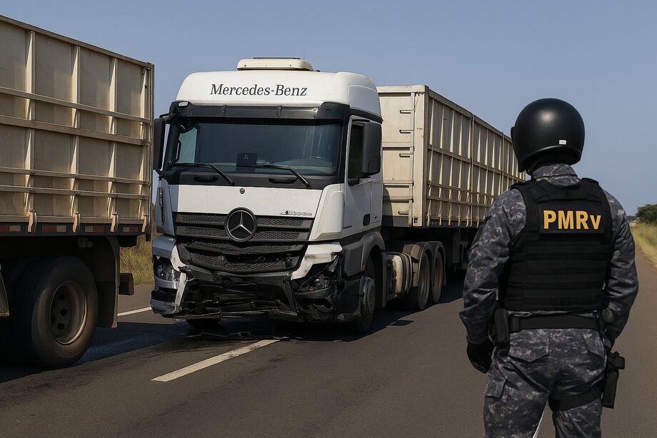 Caminhão com falha nos freios bate em outro na MS-377; ninguém se fere