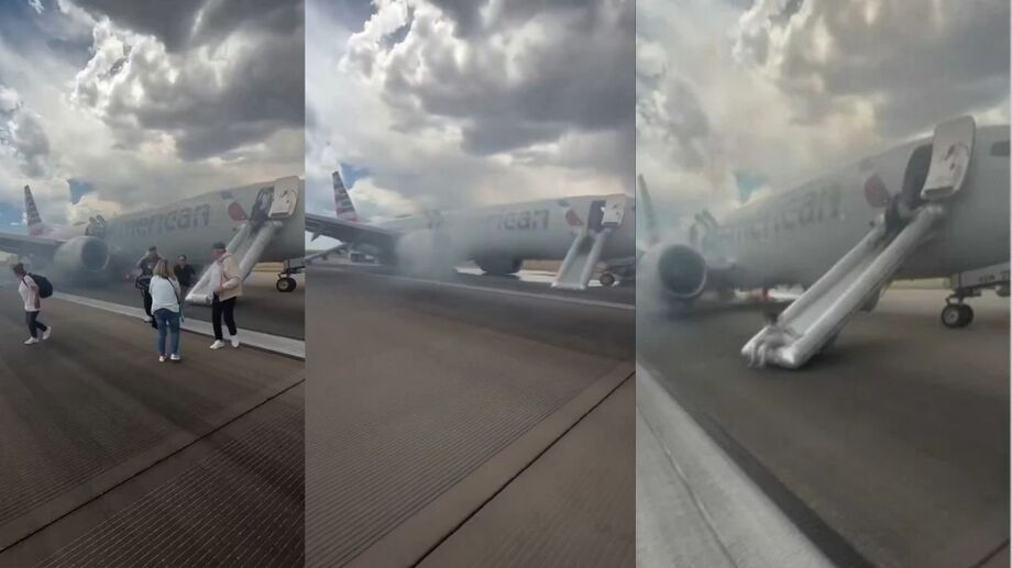 Fumaça toma conta de aeronave durante evacuação no solo nos Estados Unidos