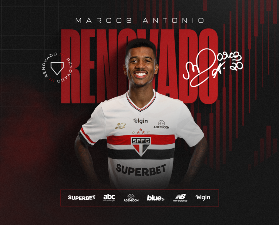 O São Paulo confirmou nesta terça-feira a permanência do volante Marcos Antônio por mais uma temporada.