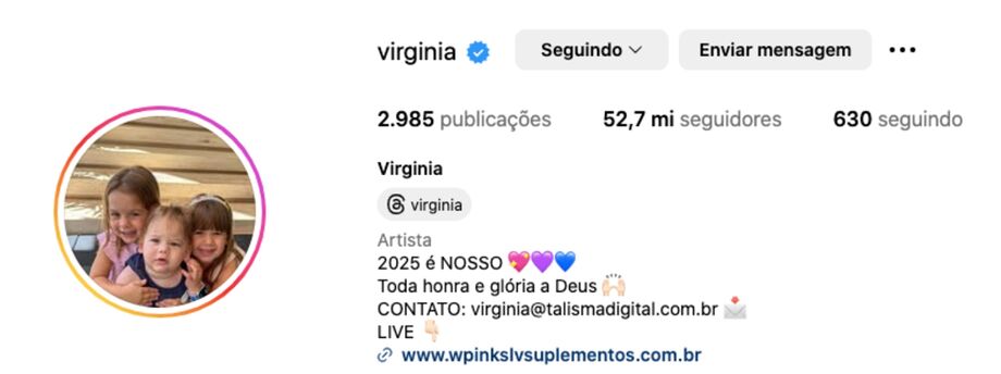 Virginia tira o nome de casada da bio do Instagram