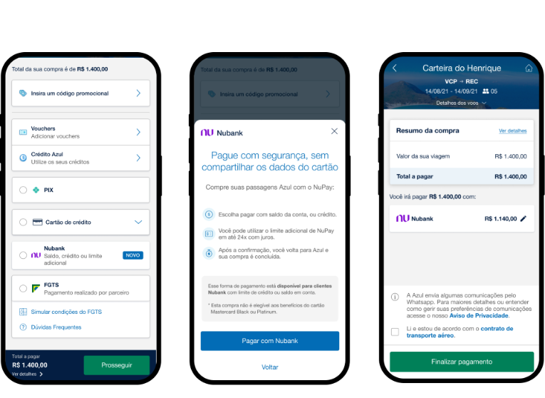 Azul faz parceria com NuPay para facilitar compra de passagens em até 24 vezes