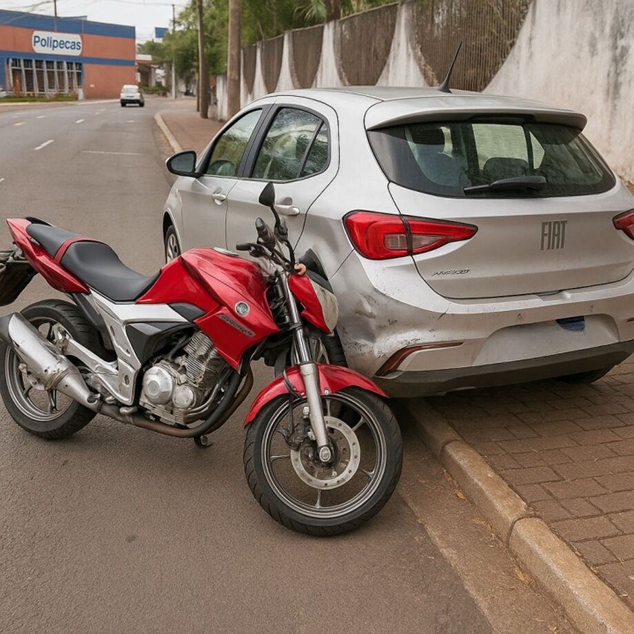 Troca de faixa causa colisão entre carro e moto na avenida Eduardo Elias Zahra