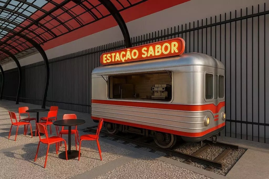Quiosque Estação Sabor terá formato de vagão e espaço para mesas ao ar livre