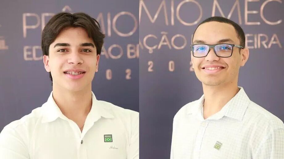 Gabriel Leon de Alencar (à esquerda) e André Gustavo Santos Simões Barreto (à direita), alunos da rede estadual de Mato Grosso do Sul premiados pelo MEC na categoria Enem.