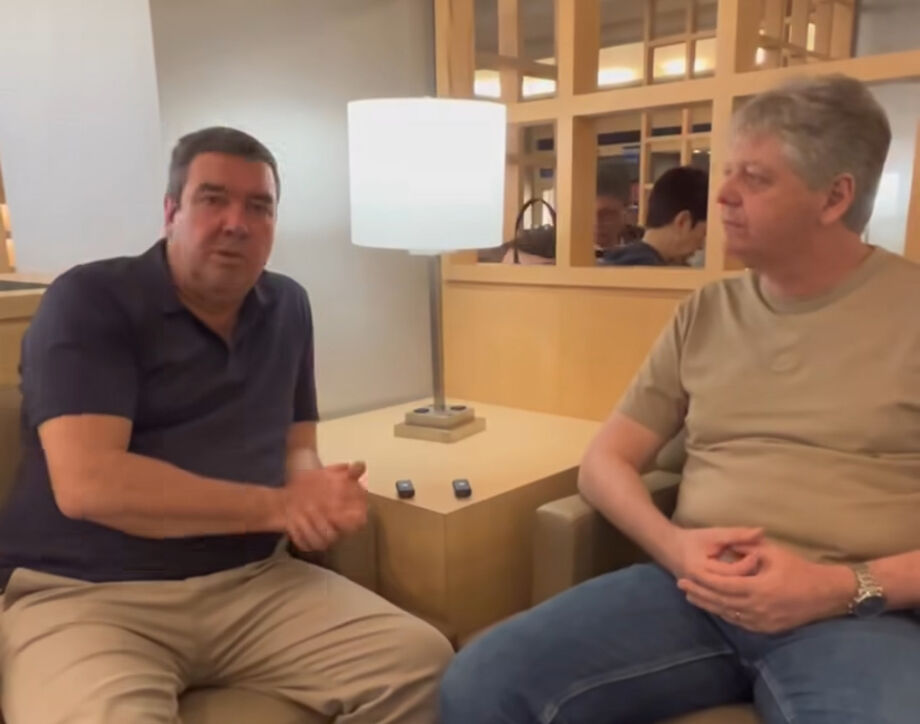 Governador Eduardo Riedel e secretário Jaime Verruck durante agenda da Missão Ásia no Japão, negociando abertura do mercado para carnes de Mato Grosso do Sul.
