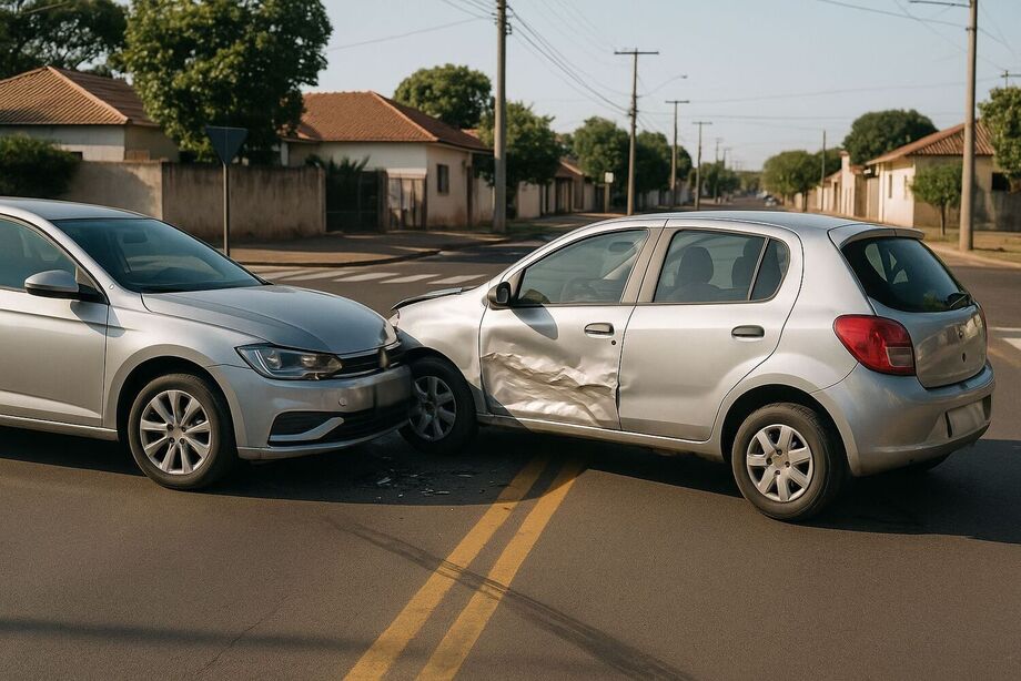 Veículos colidiram no cruzamento da Rua Nápoles com a Avenida César Tereza, em Maracaju
