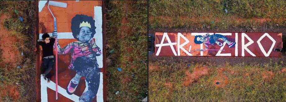 No dia do aniversário de Campo Grande, o artista Leonardo Mareco transformou um vagão abandonado em obra urbana com a palavra 'Arteiro'