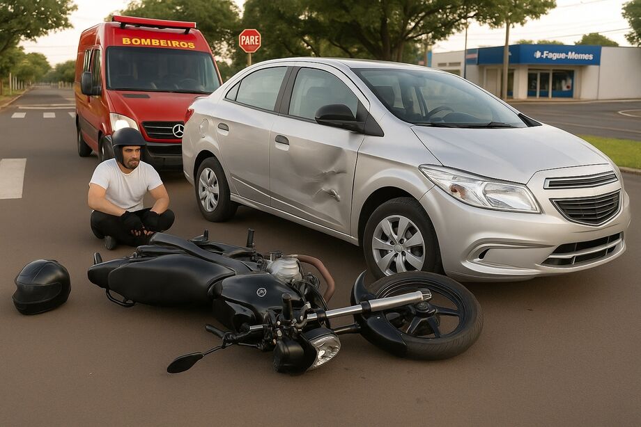 Motociclista fica ferido em colisão com carro na Avenida Tamandaré