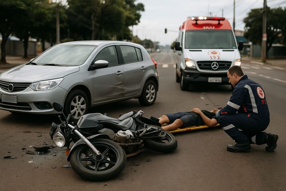 Colisão entre moto e carro deixa ferido em avenida de Campo Grande.