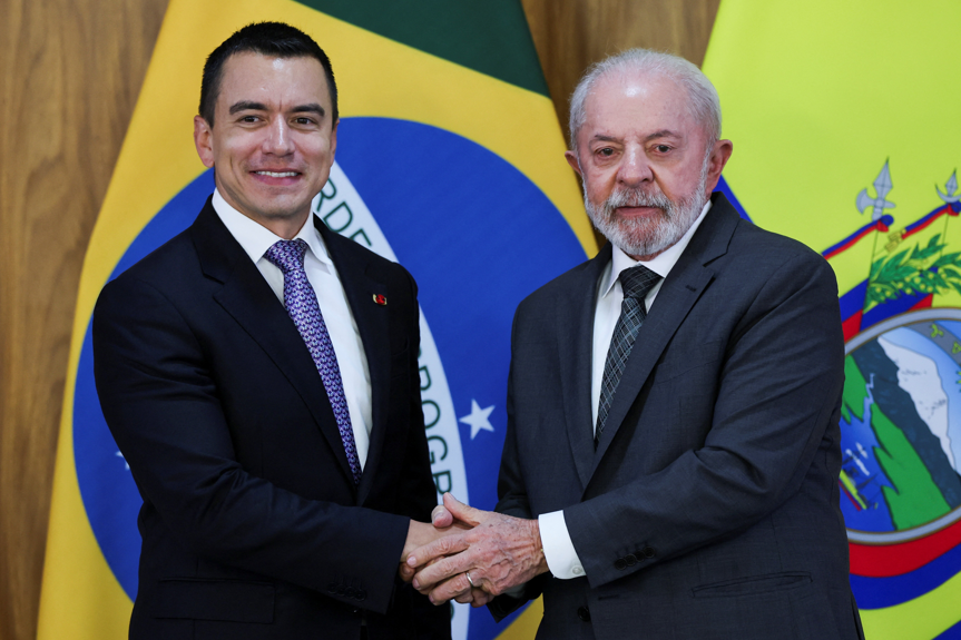 Daniel Noboa, presidente do Equador, e Lula, presidente do Brasil.