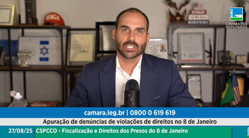 Eduardo Bolsonaro (PL-SP) participa dos Estados Unidos de sessão de subcomissão da Câmara sobre 8 de Janeiro
