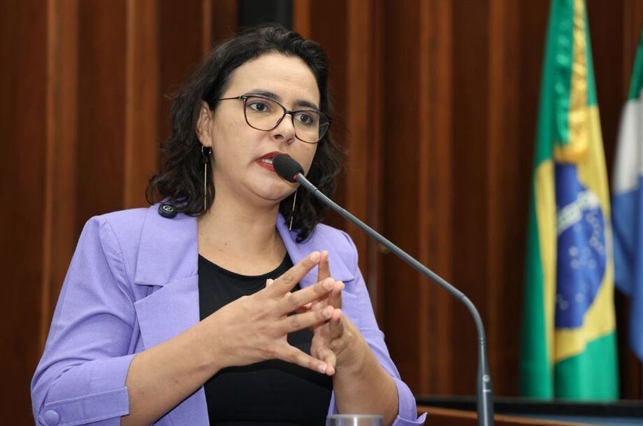 Deputada Gleice Jane, propositora da audiência pública, discursa durante sessão plenária na Assembleia Legislativa
