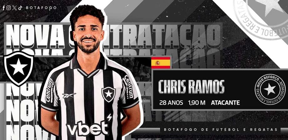 O Botafogo oficializa a contratação do atacante Chris Ramos, que chega para reforçar o ataque alvinegro nas principais competições da temporada.