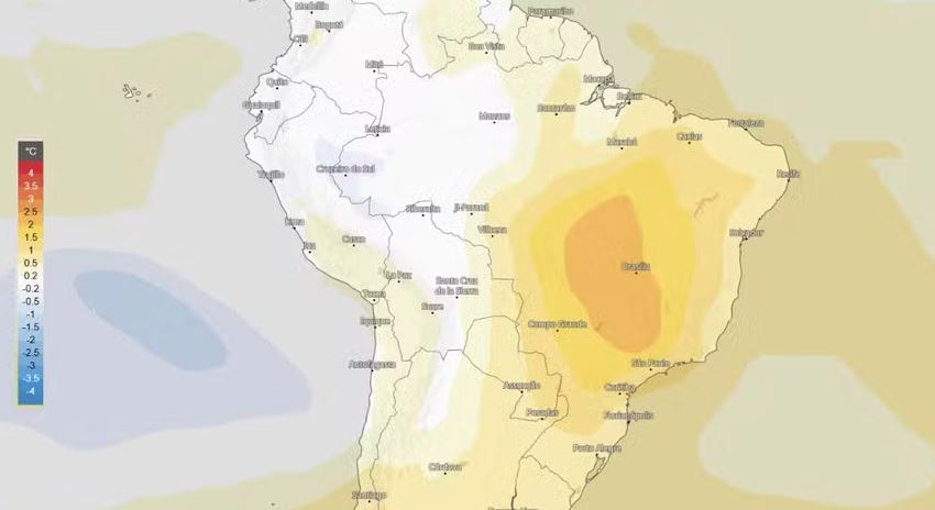 Inmet prevê chuvas dentro da média em agosto no Brasil, com volumes maiores em partes do Norte e Sul.