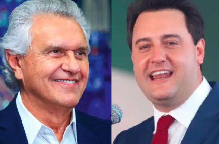 Os governadores de Goiás, Ronaldo Caiado, e do Paraná, Ratinho Jr., que são os mais bem avaliados em pesquisa Genial/Quaest