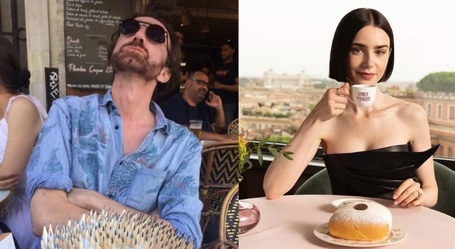 Diego Borella e Lily Collins, que interpreta Emily em 'Emily em Paris'. O diretor assistente morreu durante as filmagens da série em 21 de agosto