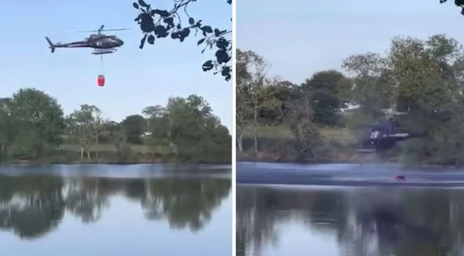 Helicóptero do serviço de combate a incêndios caiu ao tentar captar água em lago na cidade de Rosporden, na França.