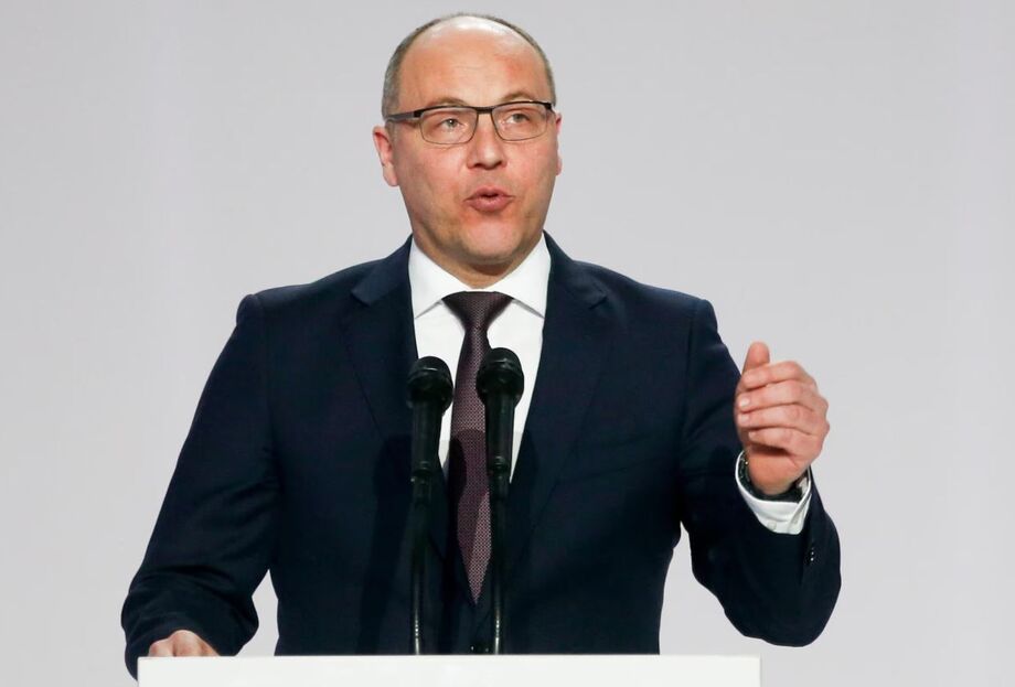 O ex-presidente do parlamento ucraniano Andriy Parubiy, durante discurso em 2019.