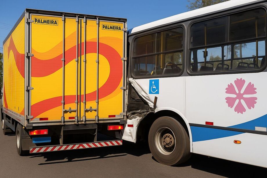 Colisão entre ônibus e carreta na Guaicurus termina sem feridos e sem acordo entre empresas