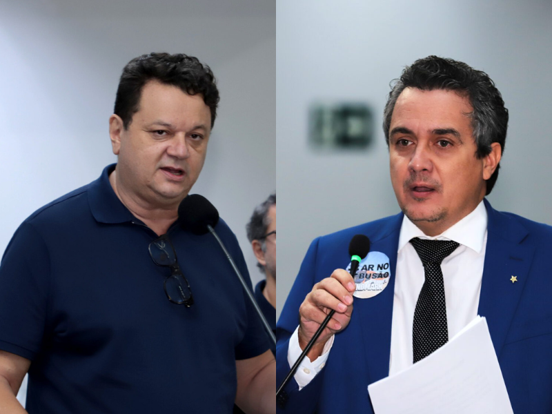 Paulo César de Matos (à esquerda), presidente do Nelore MS, fala sobre tarifa dos EUA e impactos na pecuária a convite do vereador Landmark Rios (à direita)