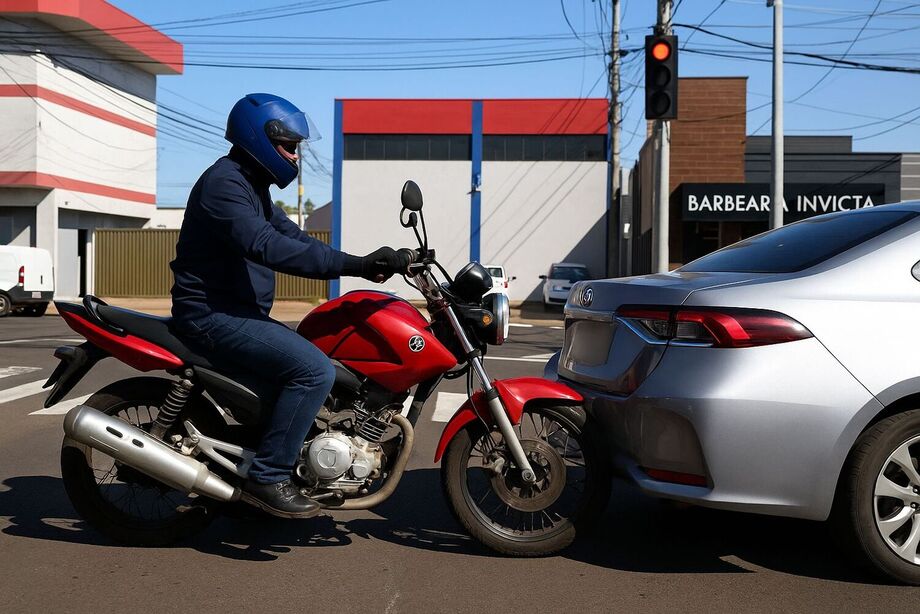 Motociclista teve a moto atingida por carro que deu marcha à ré no bairro São Bento