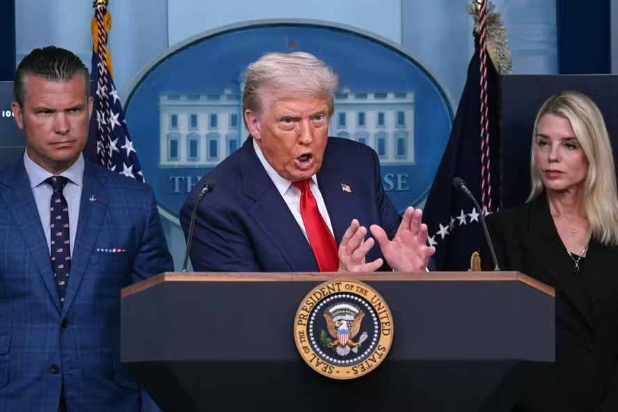 O presidente dos Estados Unidos, Donald Trump, durante coletiva na Casa Branca, em Washington.