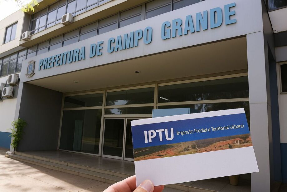 Contribuinte segura carnê do IPTU em frente à sede da Prefeitura de Campo Grande; nova proposta do Executivo prevê mudanças na forma de cobrança do imposto na capital sul-mato-grossense.