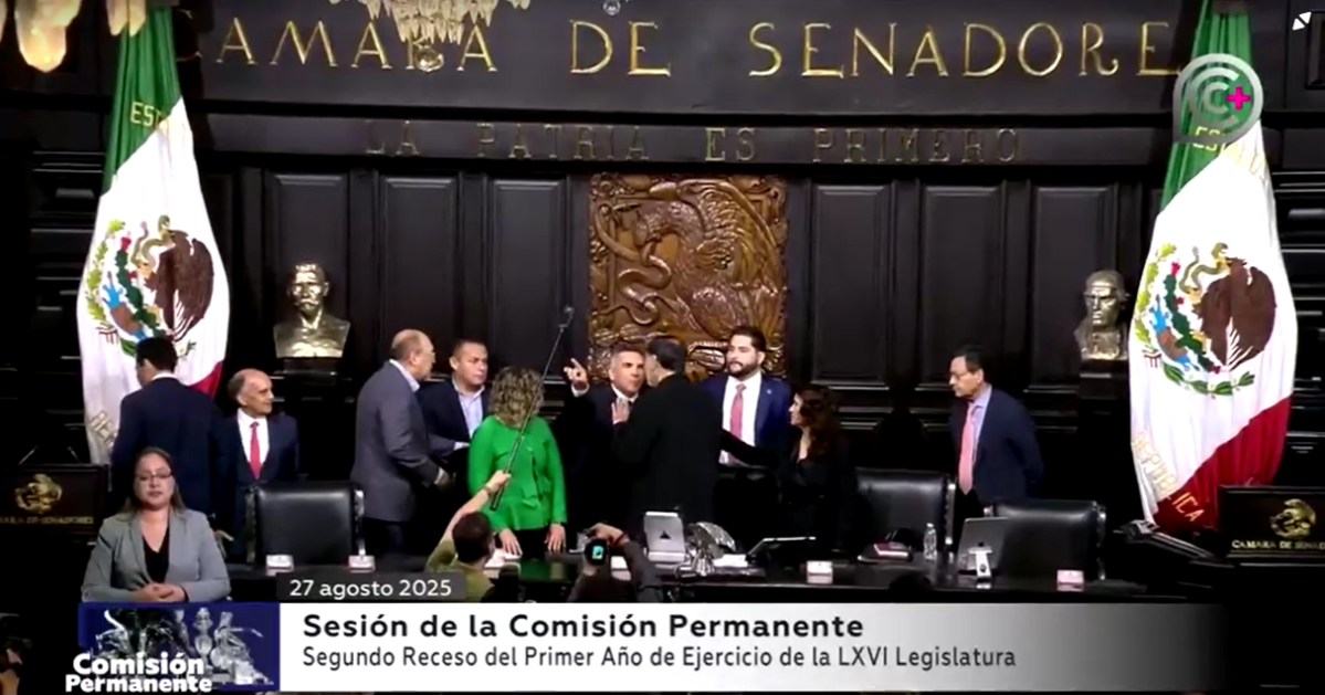 Senadores brigam em sessão no México/ TV Congresso Mexicano