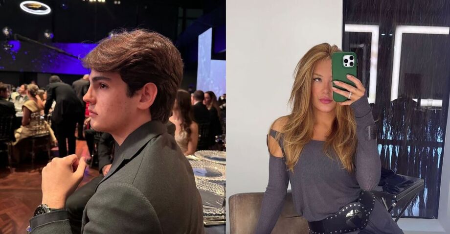 Rodrigo Silva, de 17 anos, chegou à festa do irmão, João Silva, acompanhado de Daia de Paula, ex-bailarina de Faustão, de 36 anos.