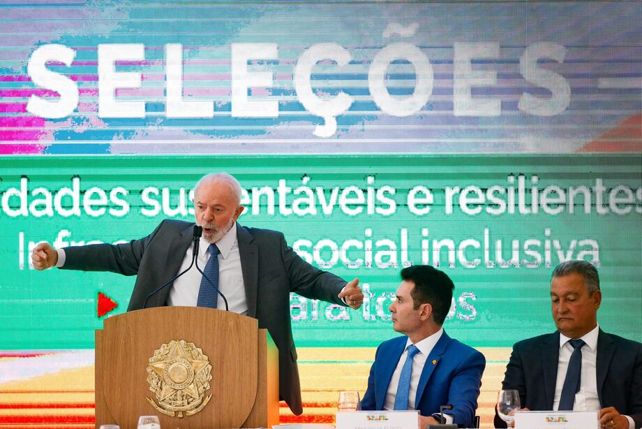 presidente da República, Luiz Inácio Lula da Silva, durante a cerimônia de divulgação dos resultados do Novo PAC Seleções para as modalidades Mobilidade Grandes e Médias Cidades e Drenagem, realizada em julho de 2024.