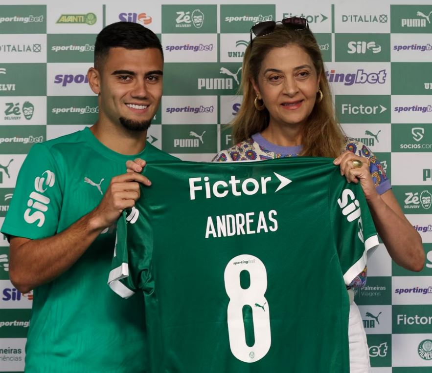 Andreas Pereira e a presidente do Palmeiras, Leila Pereira