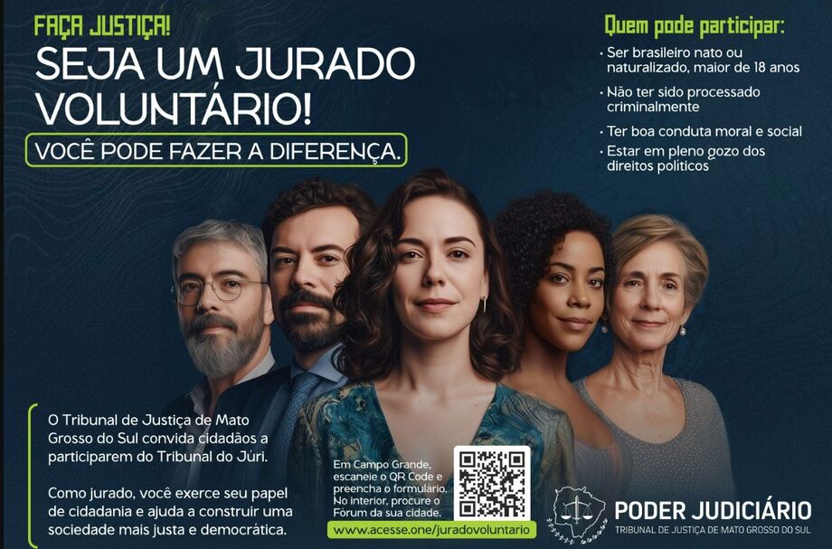 TJMS convida cidadãos a se inscreverem como jurados voluntários e participarem diretamente dos julgamentos no Tribunal do Júri