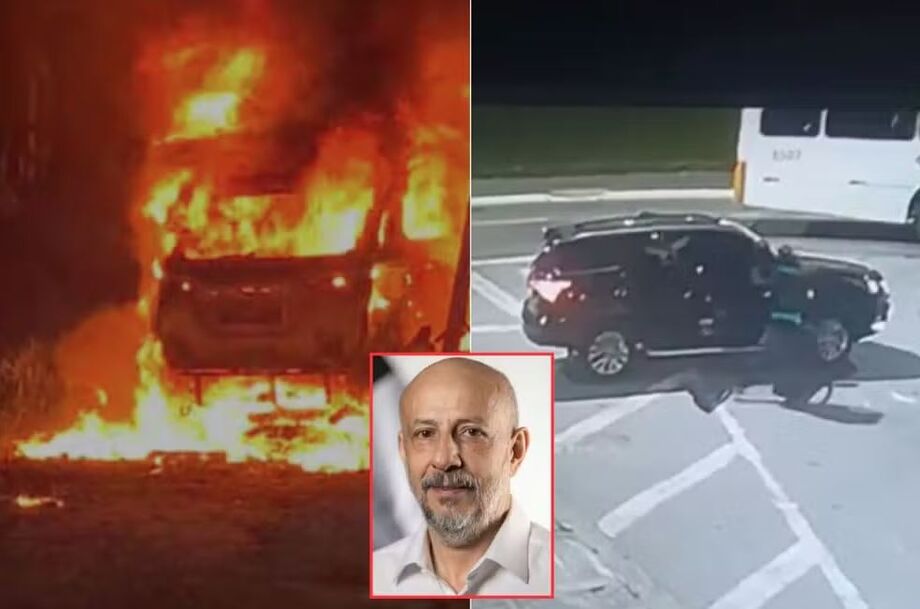 Carro suspeito de ter sido usado na execução do delegado Ruy Ferraz Fontes é encontrado em chamas em Praia Grande, SP