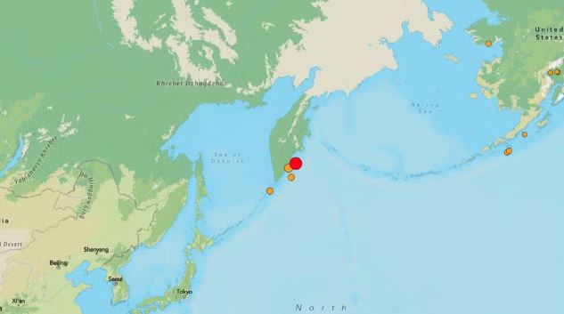Ponto vermelho indica região onde terremoto foi registrado, em 18 de setembro de 2025.